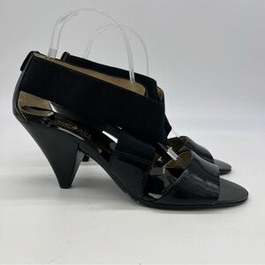 Michael Kors Odette Black Strappy Open Toe Sandals Elastic Cone Heel Size 9 US